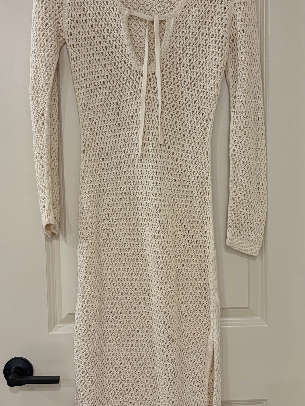Women's Cream Crochet Knit Long-Sleeve Dress